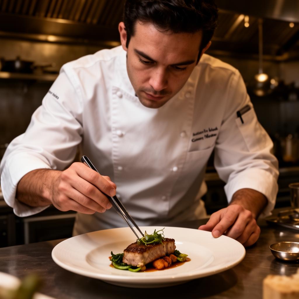 Chef plating a fine dining dish