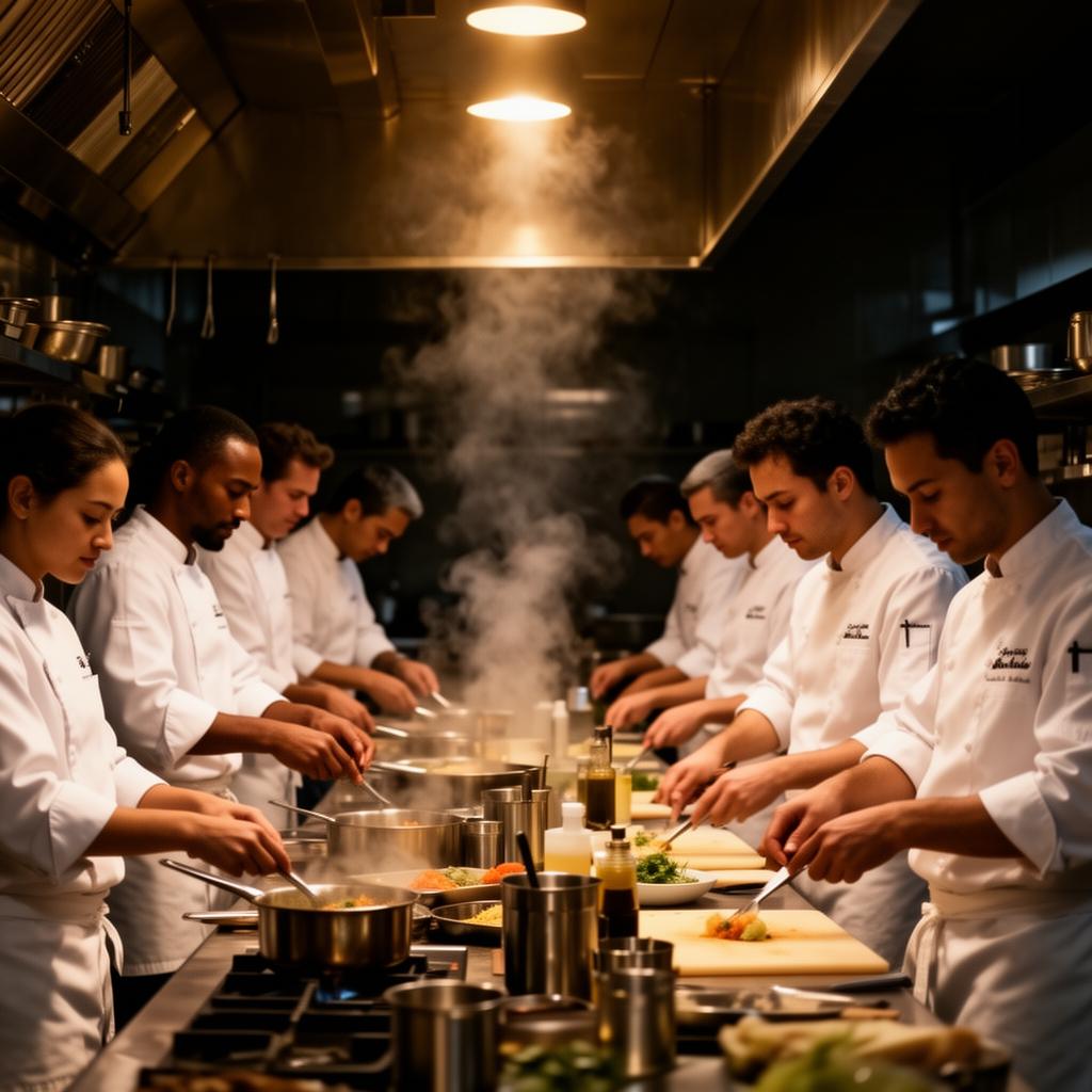 Chefs working together in a professional kitchen